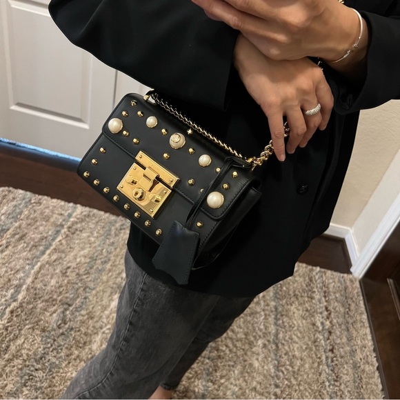 Gucci Calfskin Studded Small Padlock Shoulder Bag Black - Picture 5 of 16